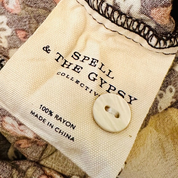 EUC Spell & the Gypsy Collective Mustard Desert Daisy Pinafore Mini Dress - Picture 12 of 13